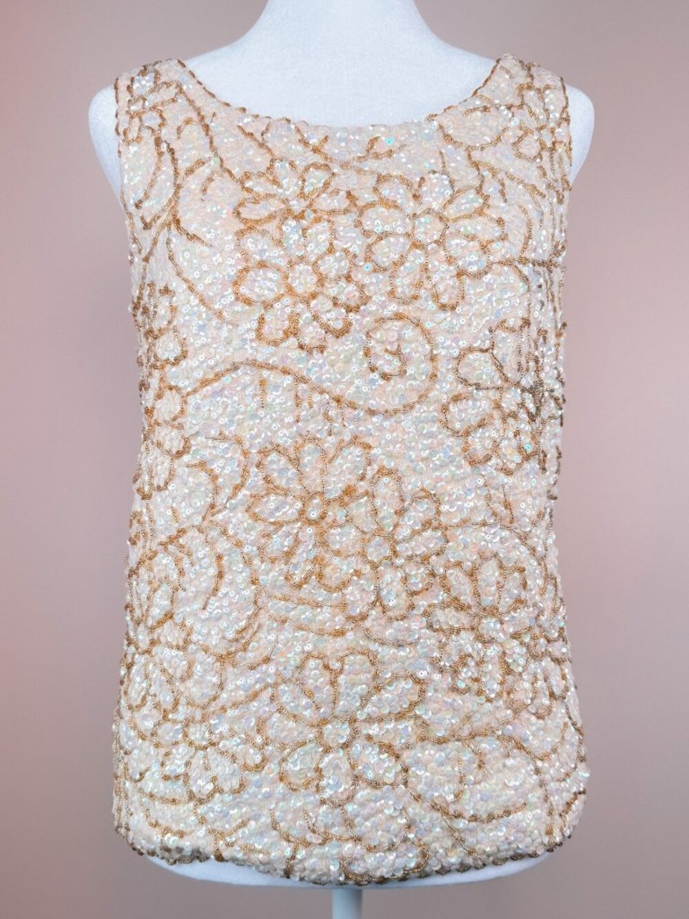 Vintage Sequin Gold Flower Top